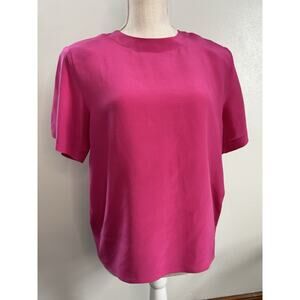 Anna & Frank Short Sleeve 100% Silk Hot Pink Blouse Top Sz Small